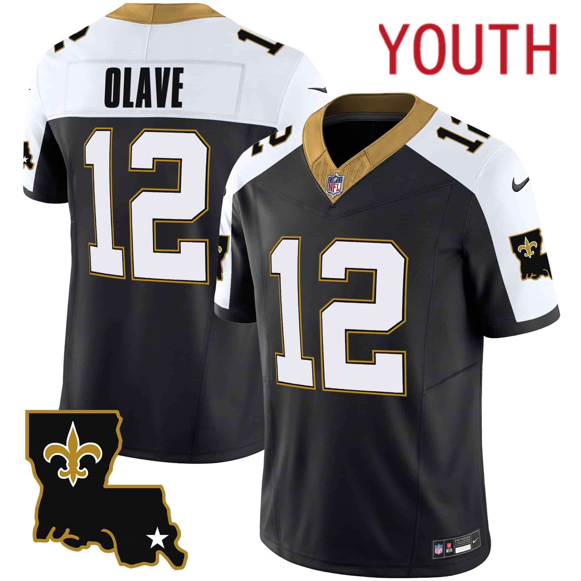 Youth New Orleans Saints 12 Olave Black 2024 Nike 1987 Legacy Vapor Limited NFL Jersey